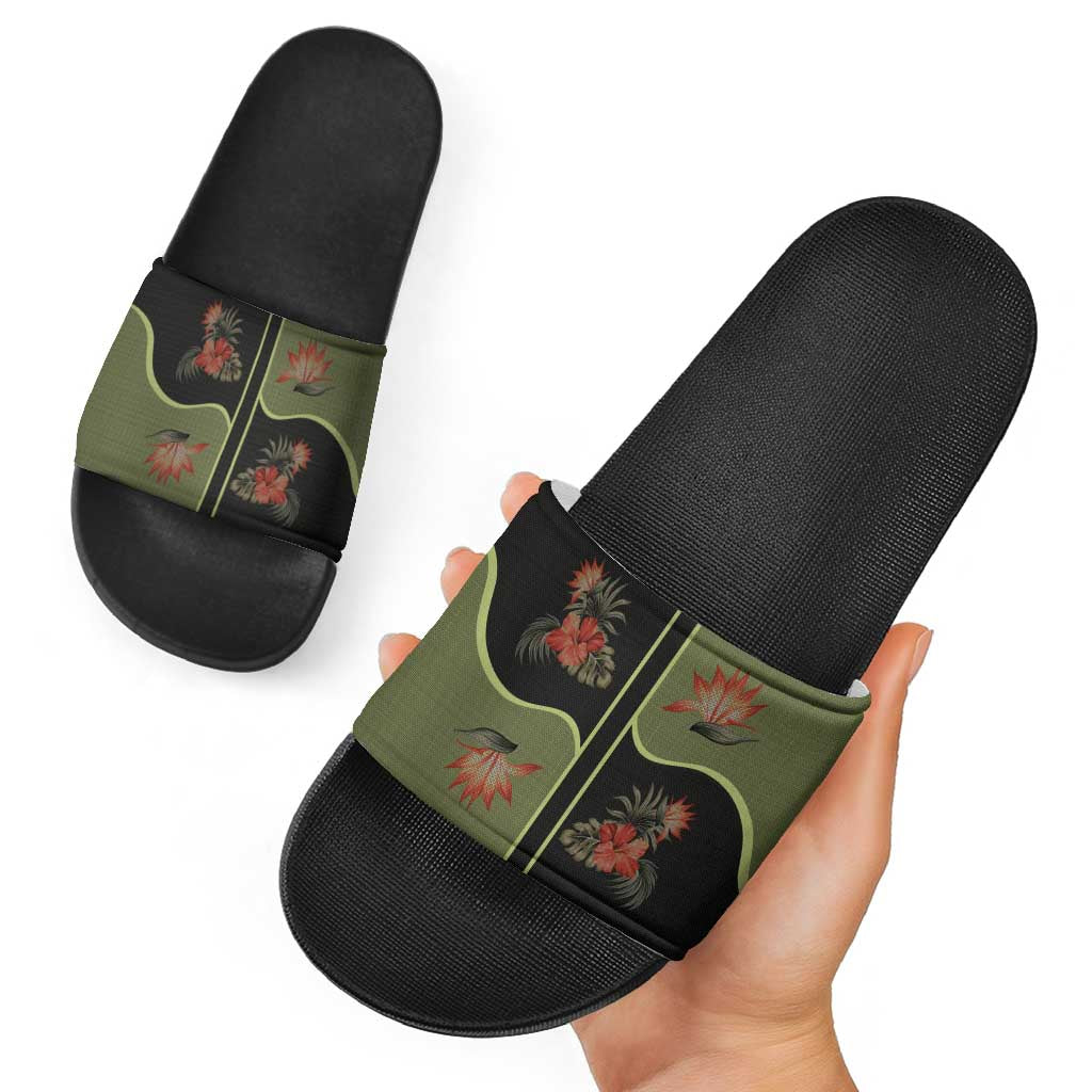 Western Yoke Slide Sandals Tropical Hibiscus Cowboy Style DT05