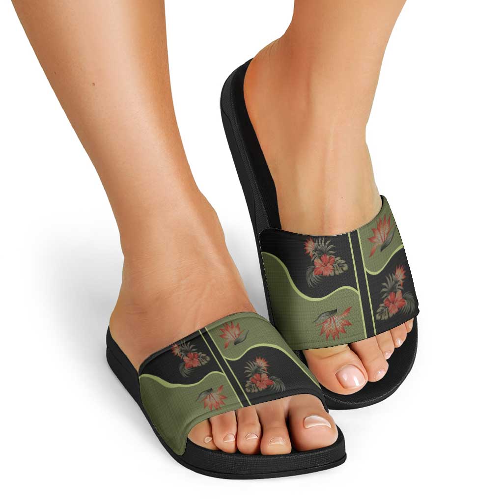 Western Yoke Slide Sandals Tropical Hibiscus Cowboy Style DT05