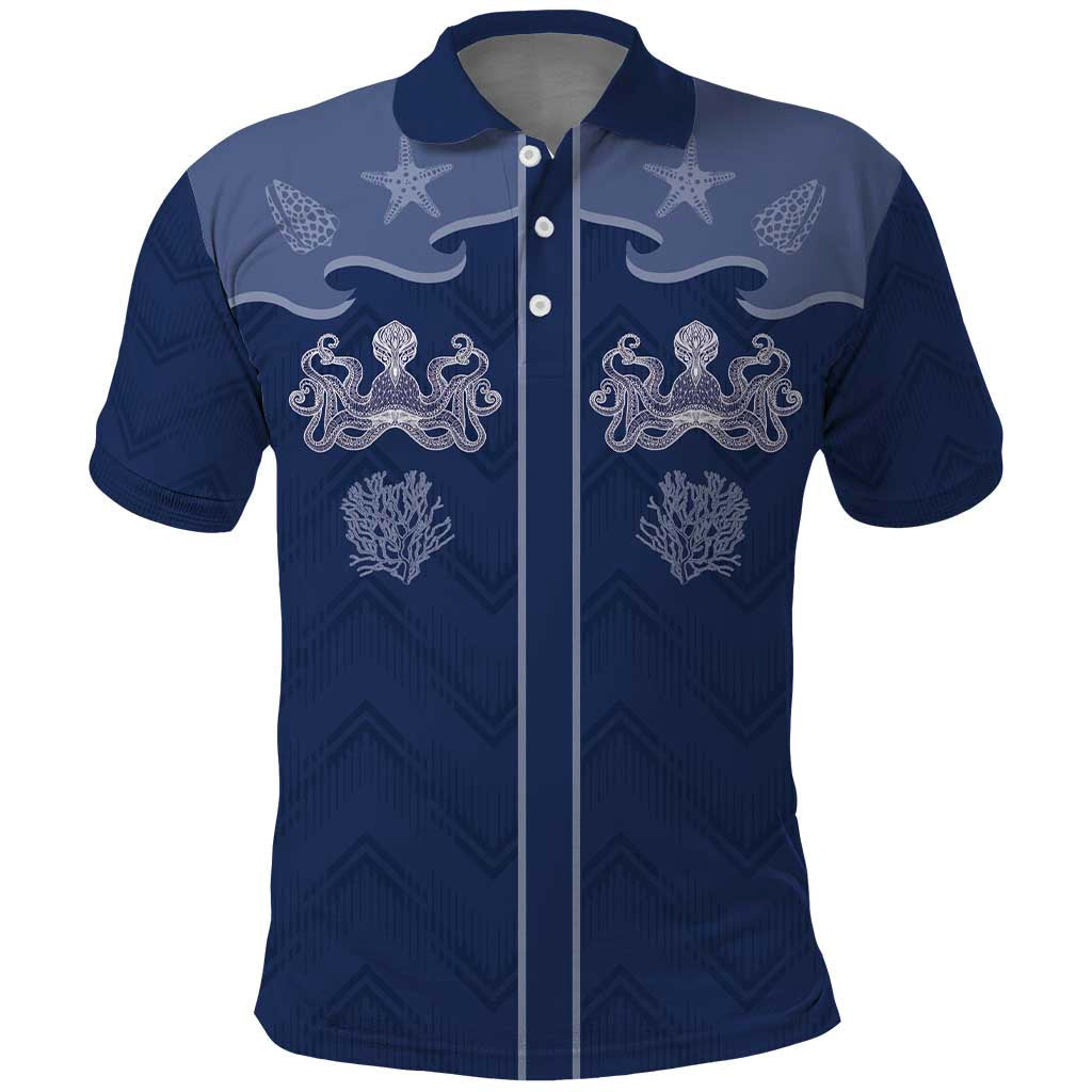 Western Yoke Polo Shirt Octopus And Coral Cowboy Style DT05