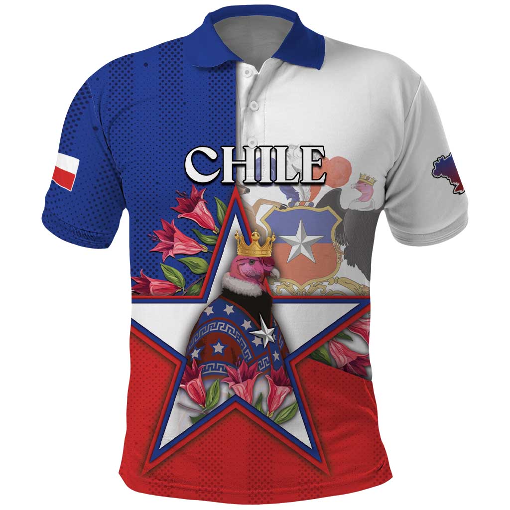 Personalized Chile Polo Shirt Andean Condor With Chilean Bellflower DT05