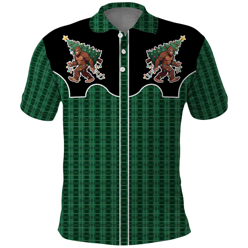 Western Yoke Polo Shirt Bigfoot Xmas Cowboy Style DT05