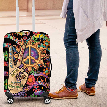 Hippie Luggage Cover Hand Gesture V With Peace Symbol DT05