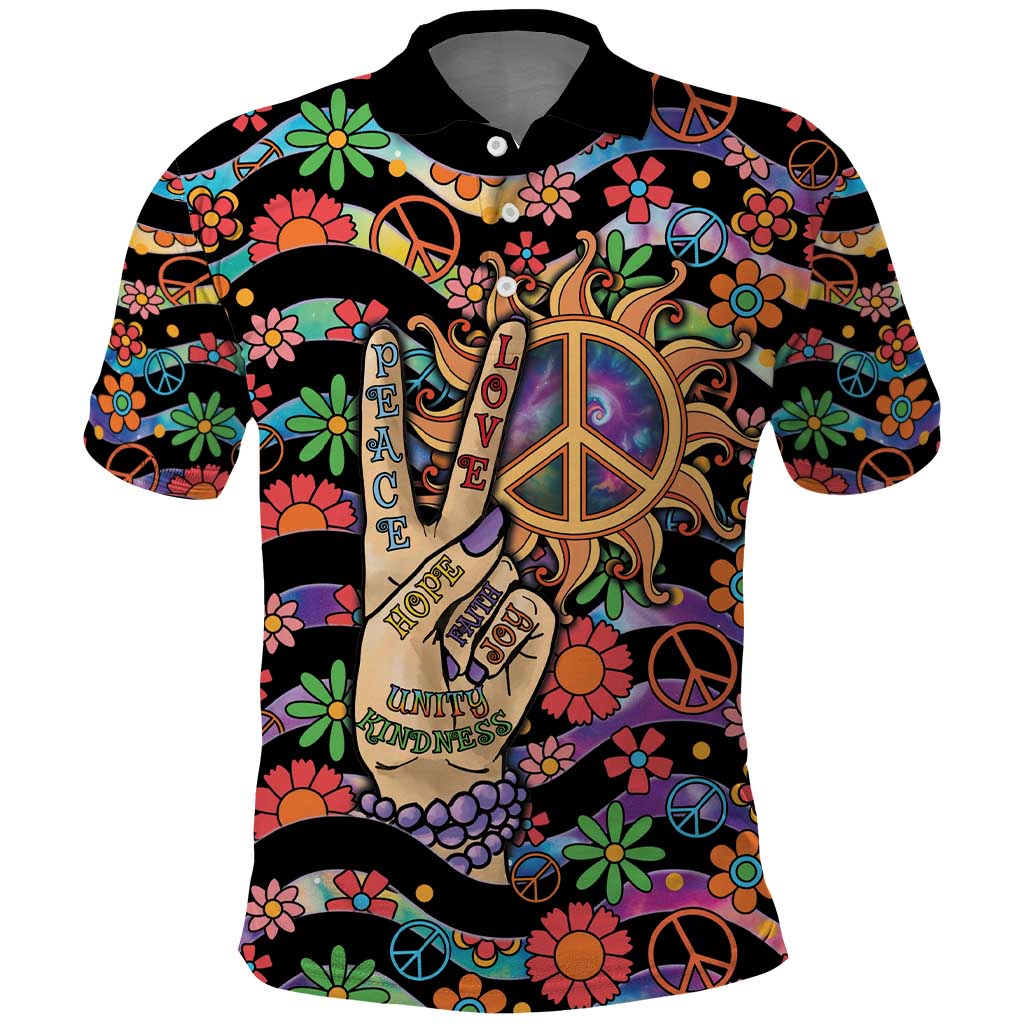 Hippie Polo Shirt Hand Gesture V With Peace Symbol DT05