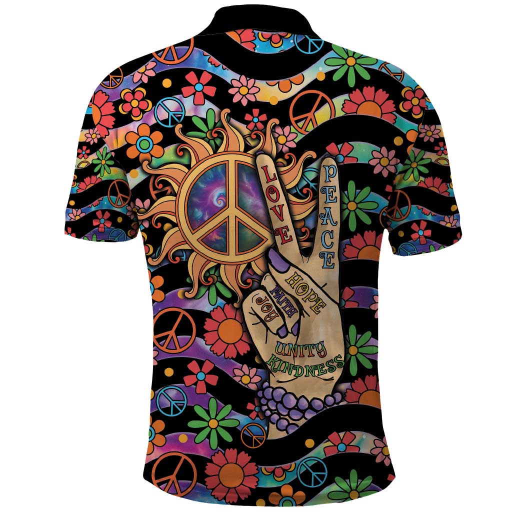 Hippie Polo Shirt Hand Gesture V With Peace Symbol DT05