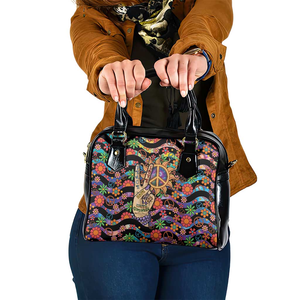 Hippie Shoulder Handbag Hand Gesture V With Peace Symbol DT05