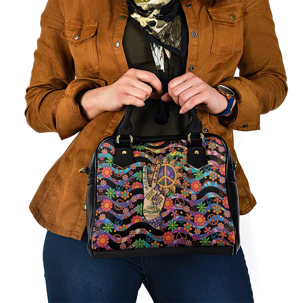 Hippie Shoulder Handbag Hand Gesture V With Peace Symbol DT05
