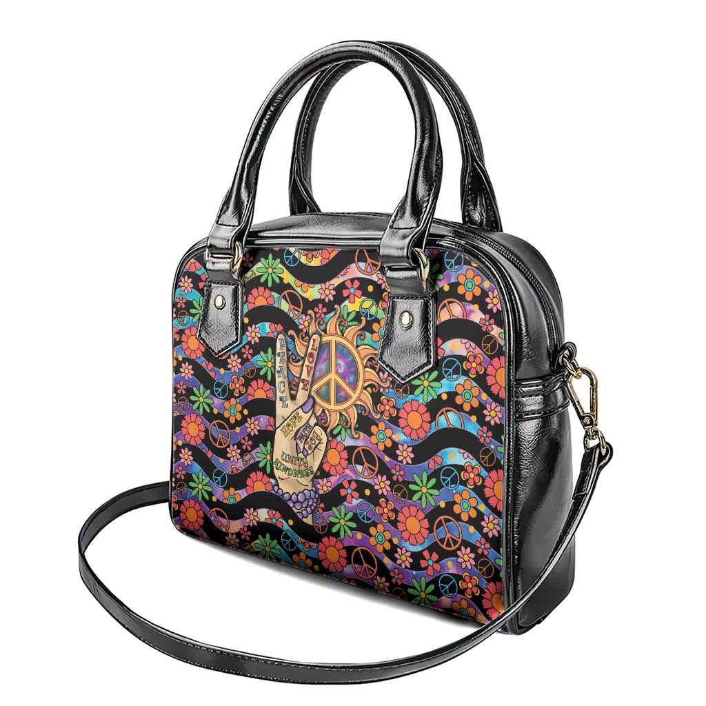 Hippie Shoulder Handbag Hand Gesture V With Peace Symbol DT05