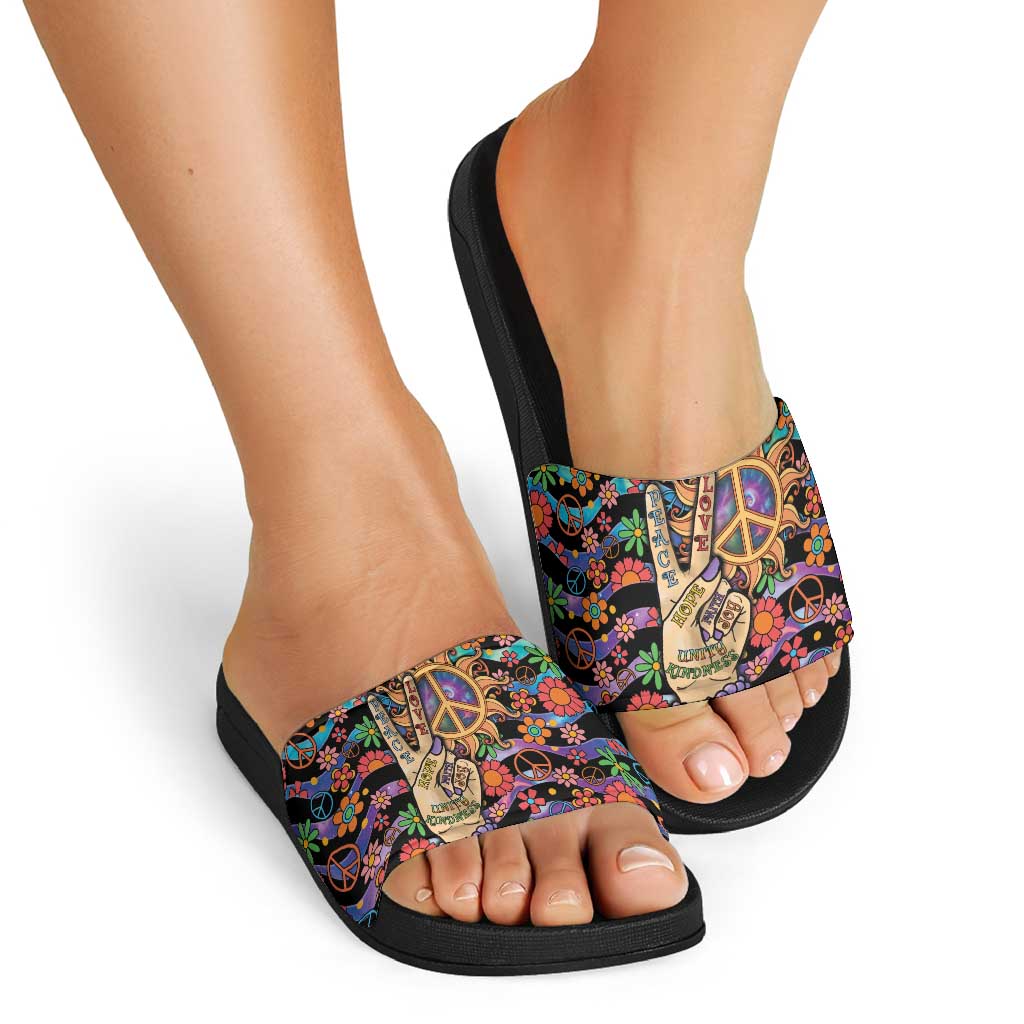 Hippie Slide Sandals Hand Gesture V With Peace Symbol DT05
