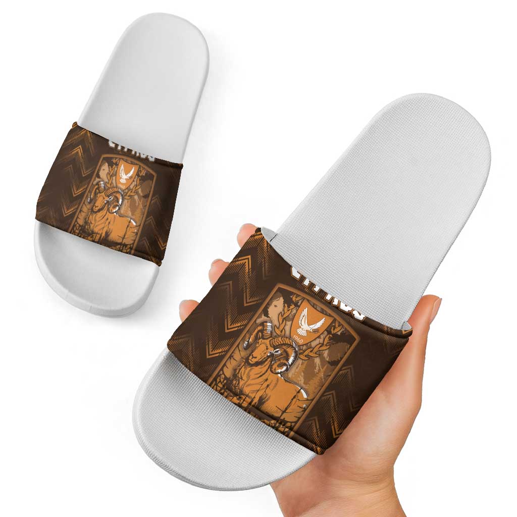 Cyprus Slide Sandals The Cypriot Mouflon With Coat Of Arms DT05