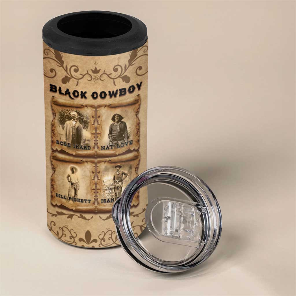 Black Cowboy 4 in 1 Can Cooler Tumbler African American Black History Western Grunge DT05