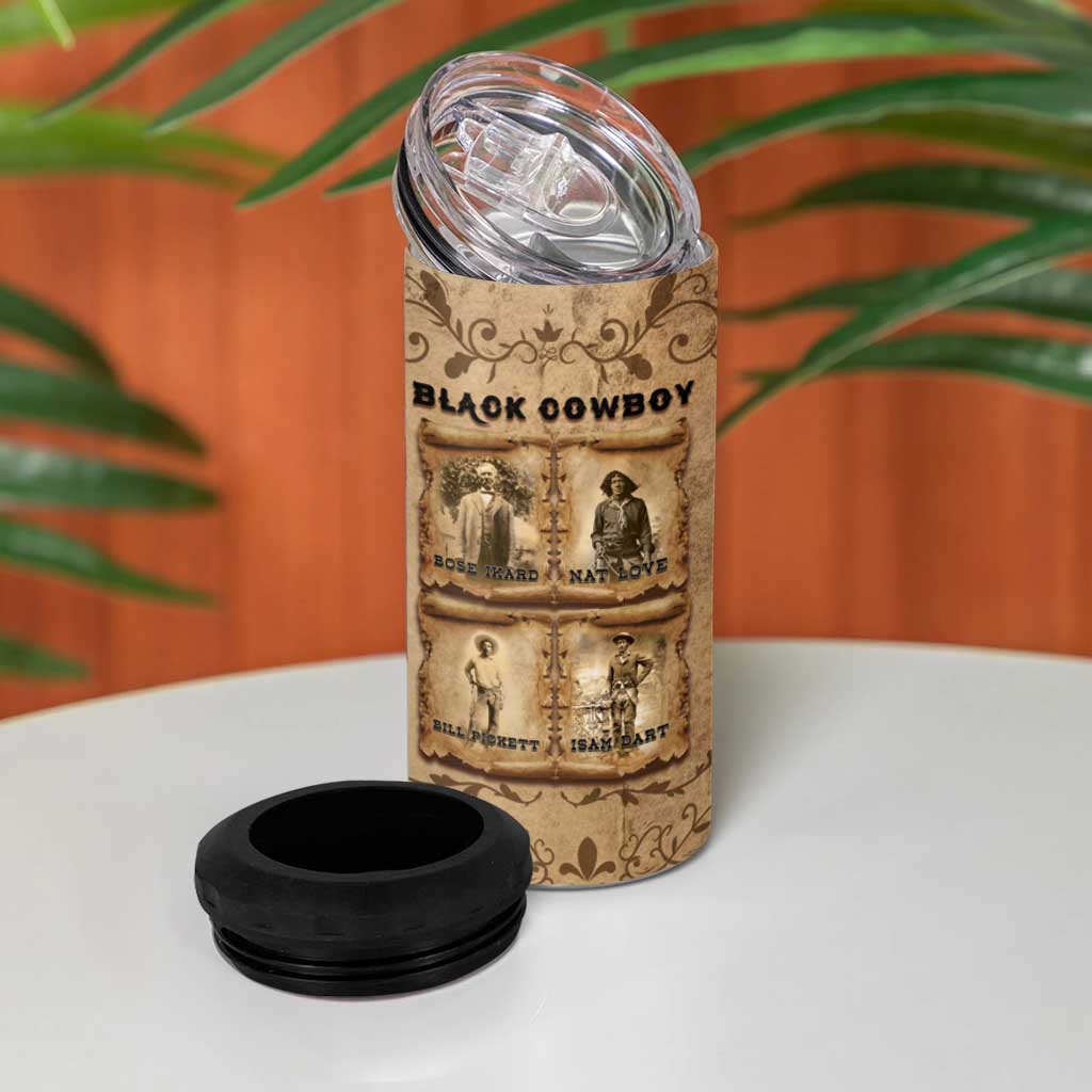 Black Cowboy 4 in 1 Can Cooler Tumbler African American Black History Western Grunge DT05