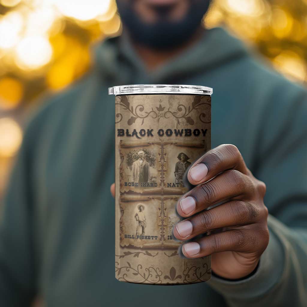 Black Cowboy 4 in 1 Can Cooler Tumbler African American Black History Western Grunge DT05