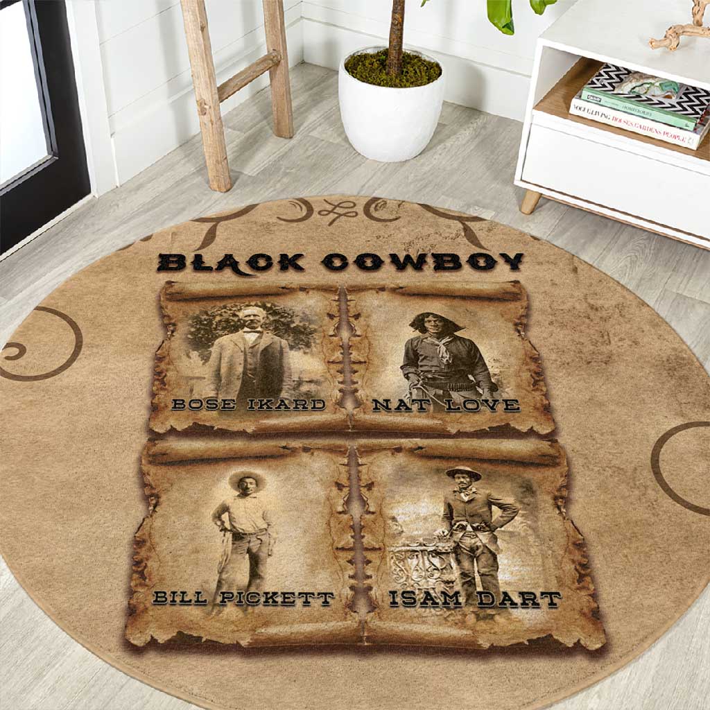 Black Cowboy Round Carpet African American Black History Western Grunge DT05
