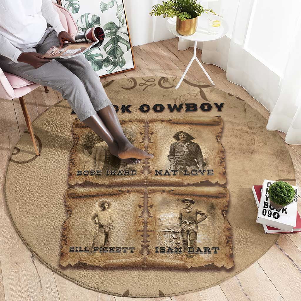 Black Cowboy Round Carpet African American Black History Western Grunge DT05
