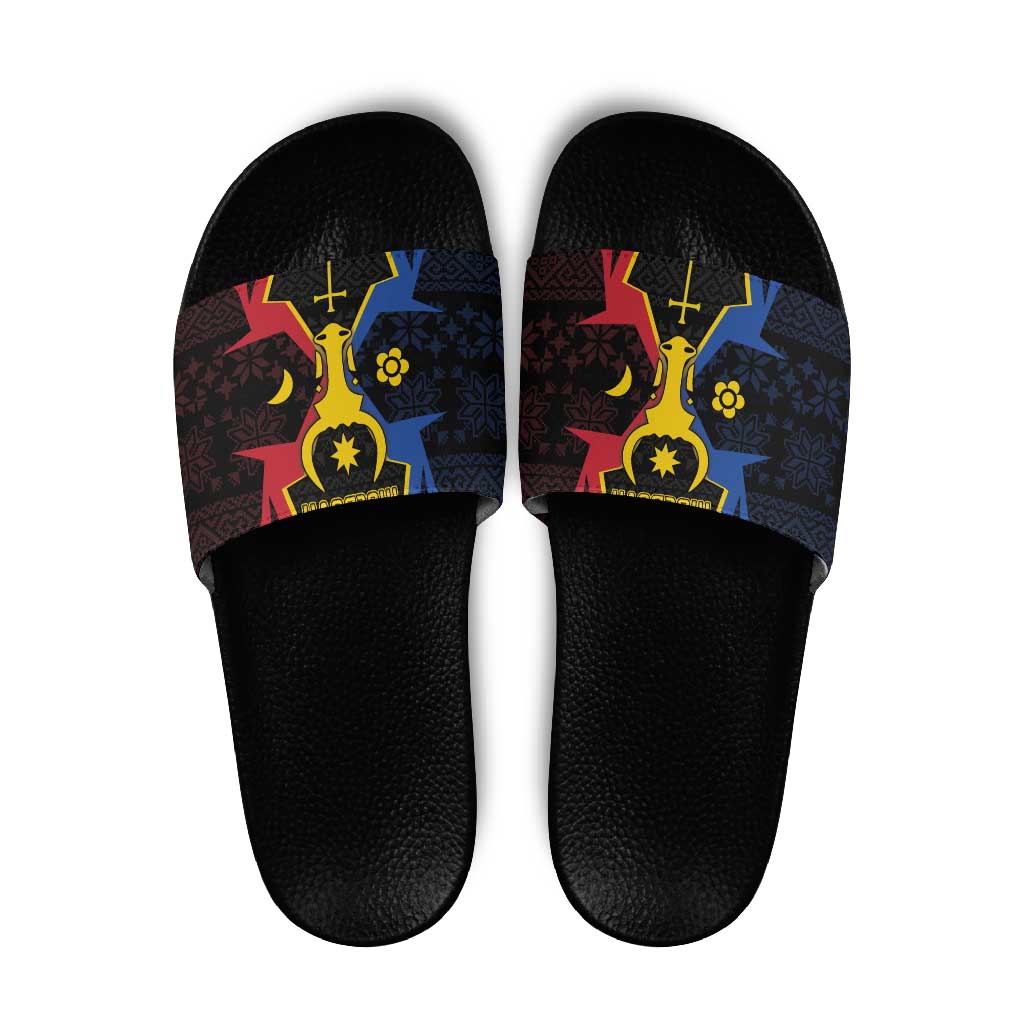 Moldova Slide Sandals The Aurochs Symbol With Patterns DT05