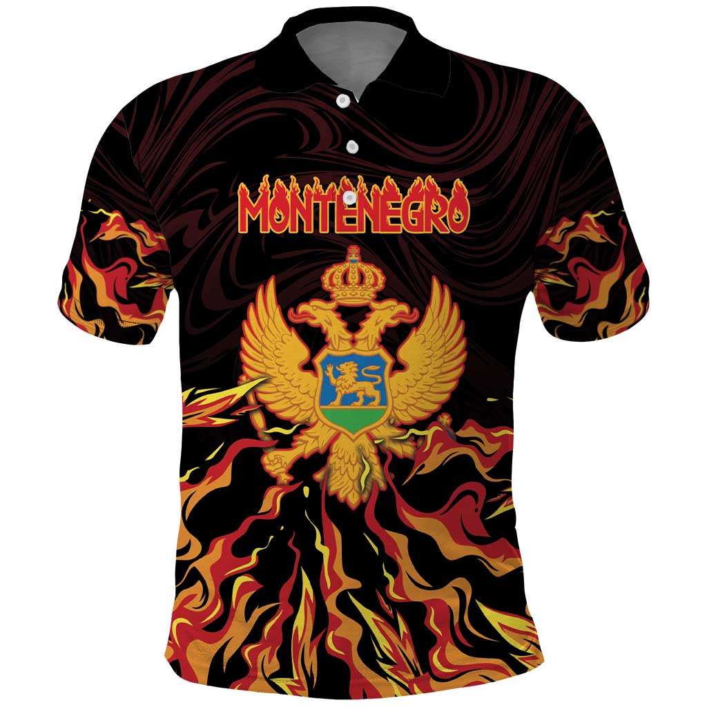 Personalized Montenegro Polo Shirt Coat Of Arms Fire Style DT05