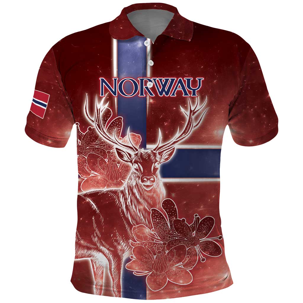 Personalized Norway Polo Shirt The Moose With Saxifrage Flowers Galaxy Style DT05