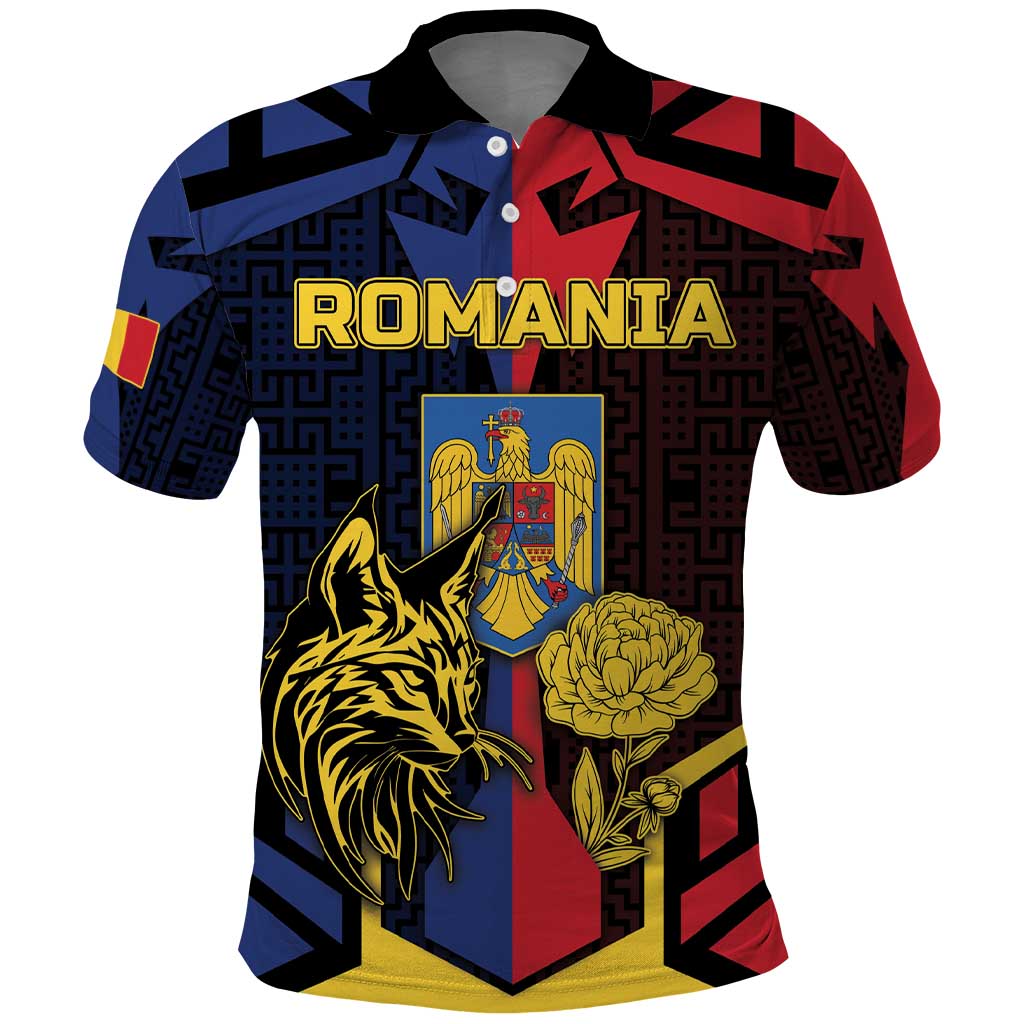 Personalized Romania Polo Shirt The Eurasian Lynx With The Peony DT05