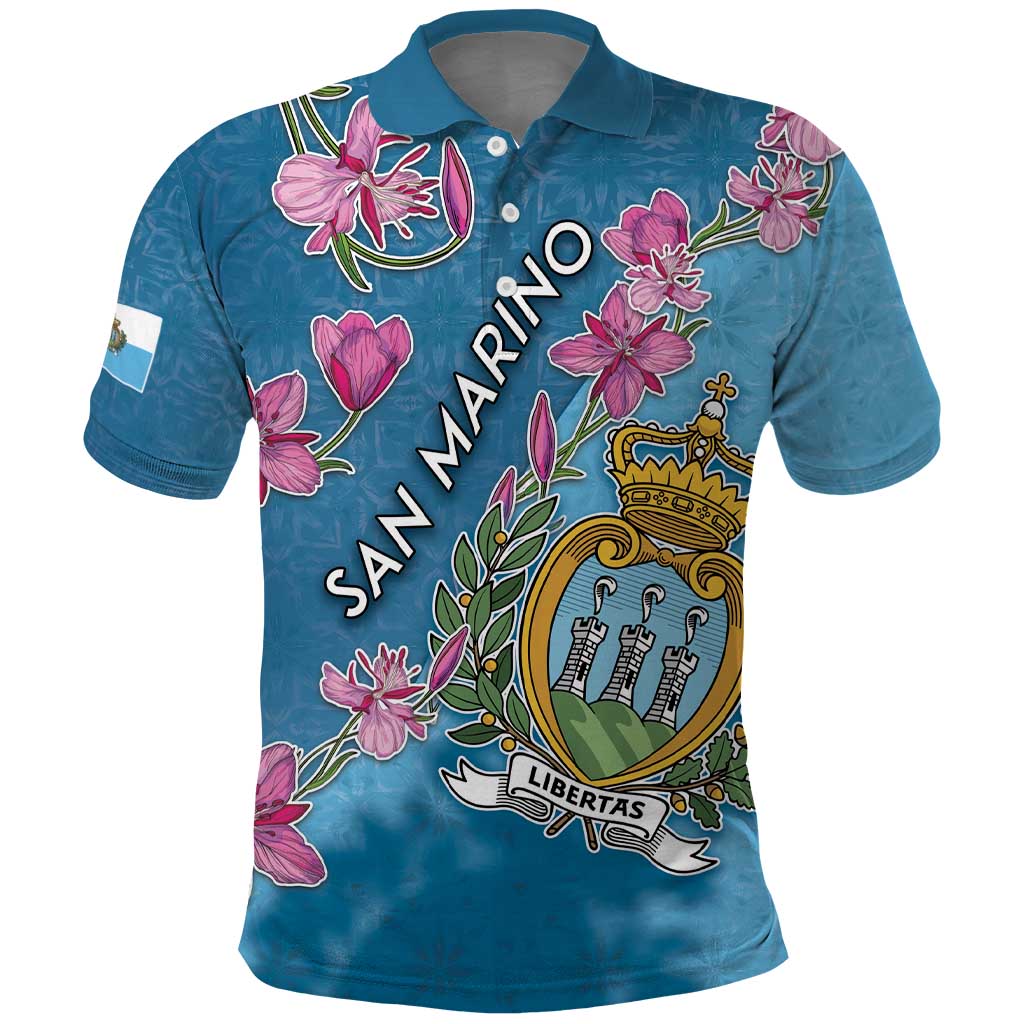 Personalized San Marino Polo Shirt The Cyclamen Cyprium With Coat Of Arms DT05