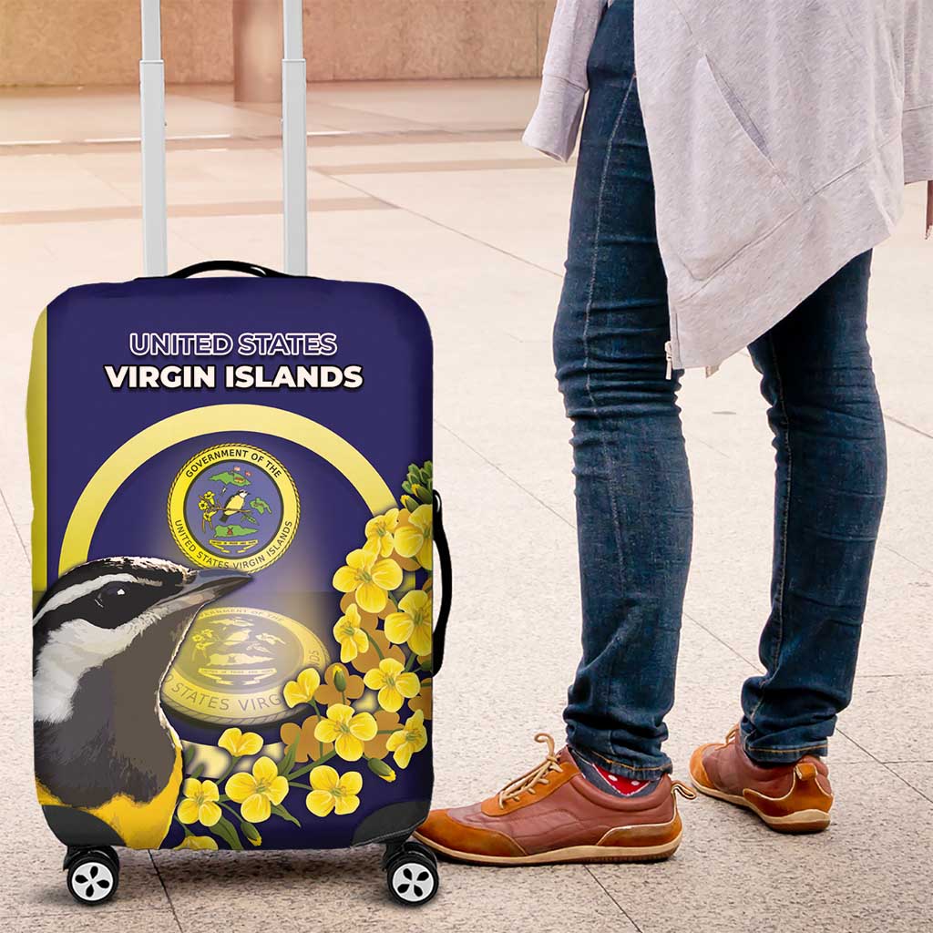 United States Virgin Islands Luggage Cover Bananaquit Bird With Yellow Sage Flowers DT05