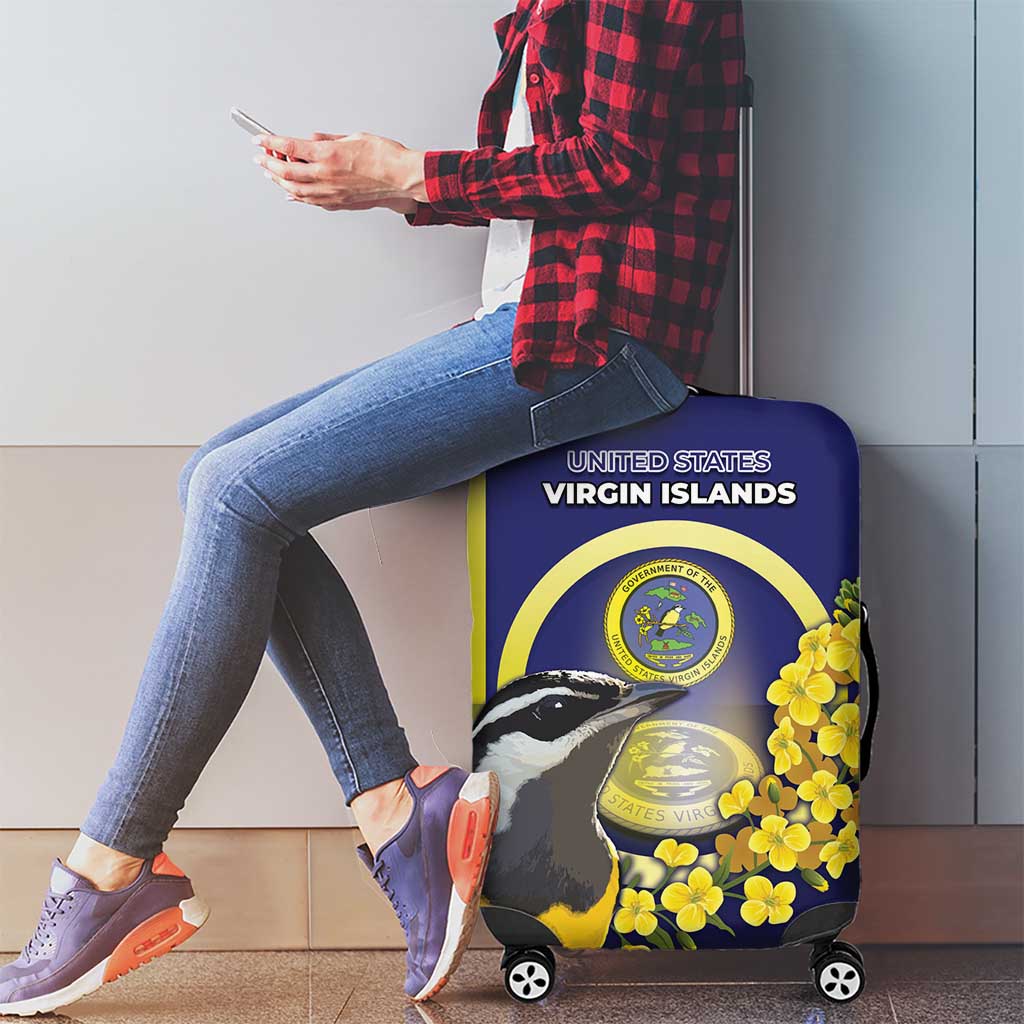 United States Virgin Islands Luggage Cover Bananaquit Bird With Yellow Sage Flowers DT05