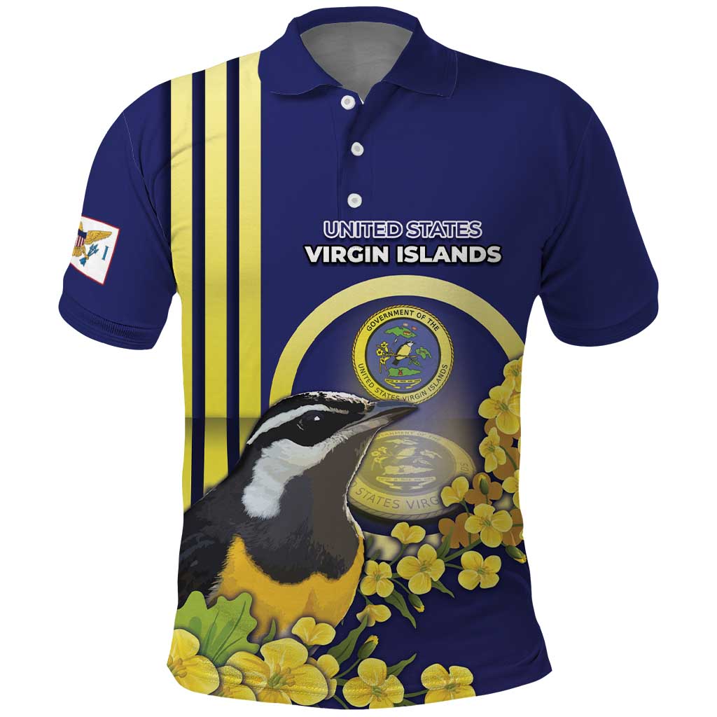 Personalized United States Virgin Islands Polo Shirt Bananaquit Bird With Yellow Sage Flowers DT05