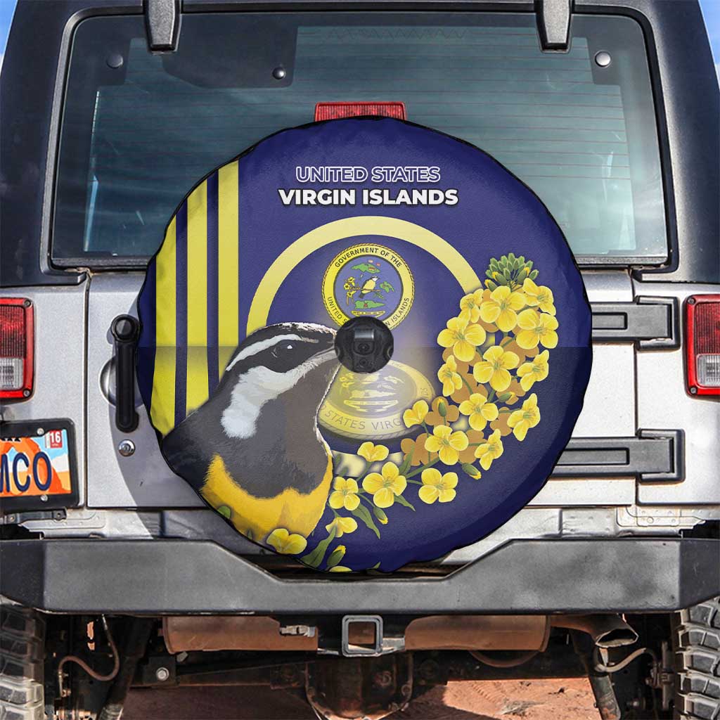 United States Virgin Islands Spare Tire Cover Bananaquit Bird With Yellow Sage Flowers DT05
