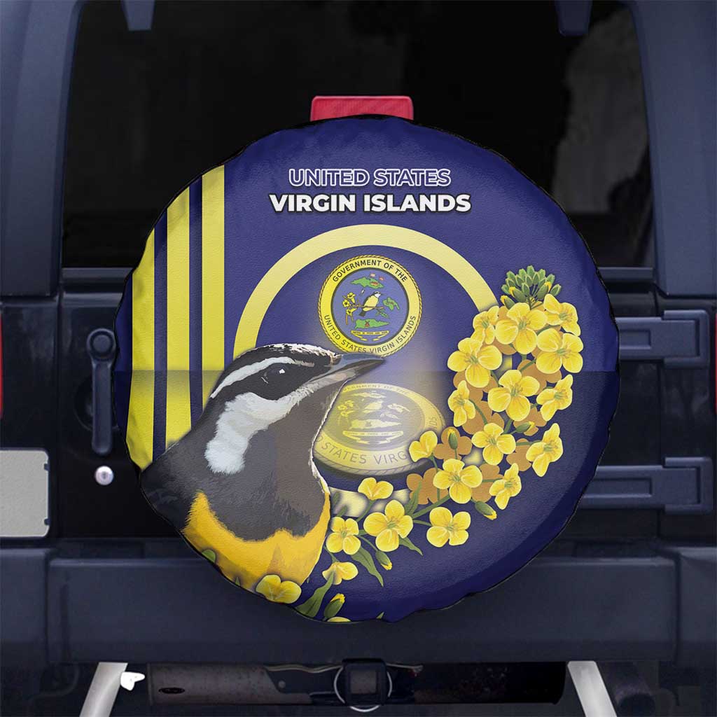 United States Virgin Islands Spare Tire Cover Bananaquit Bird With Yellow Sage Flowers DT05