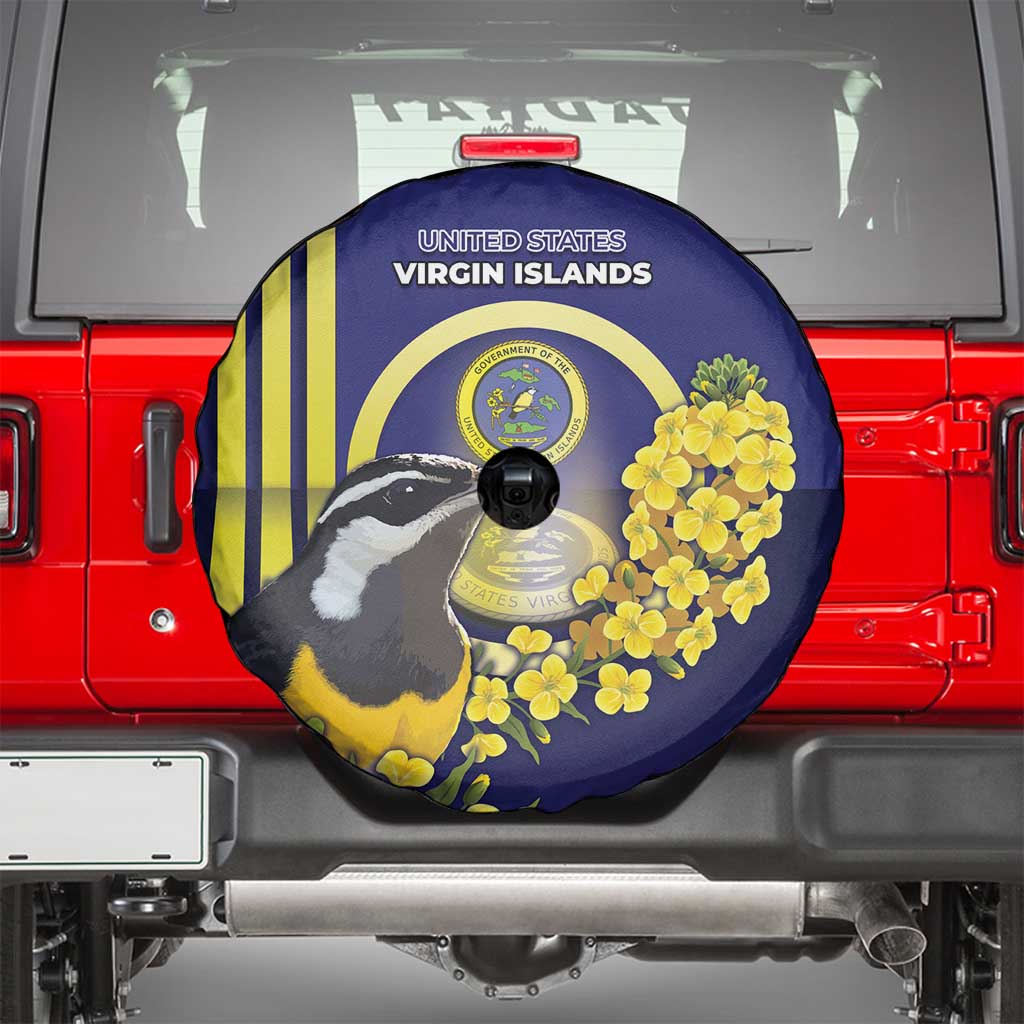 United States Virgin Islands Spare Tire Cover Bananaquit Bird With Yellow Sage Flowers DT05