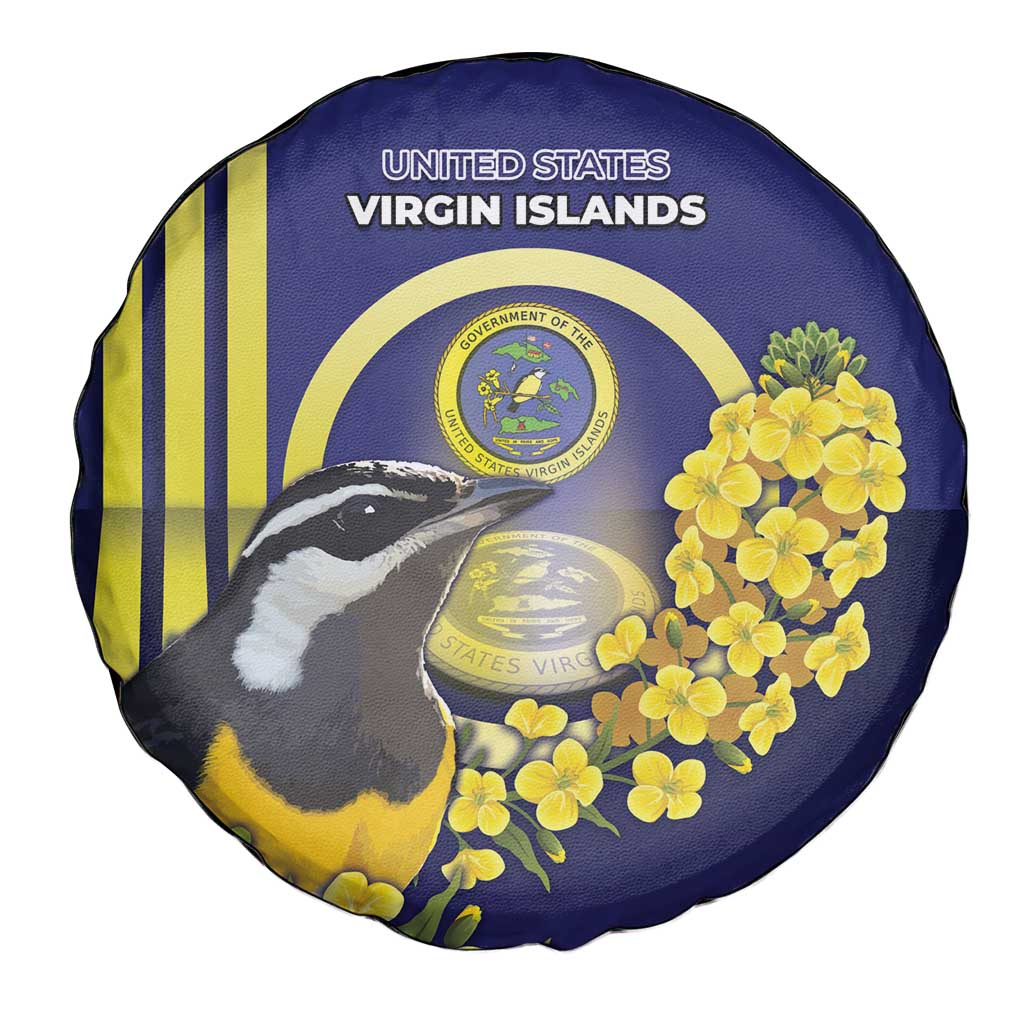 United States Virgin Islands Spare Tire Cover Bananaquit Bird With Yellow Sage Flowers DT05