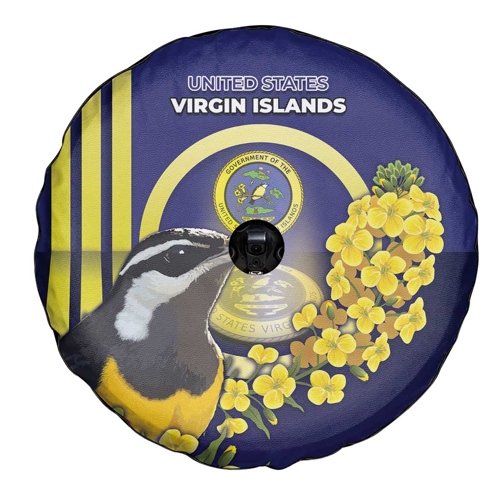 United States Virgin Islands Spare Tire Cover Bananaquit Bird With Yellow Sage Flowers DT05