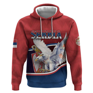 Personalized Serbia Hoodie White Double Headed Eagle With Coat Of Arms DT05
