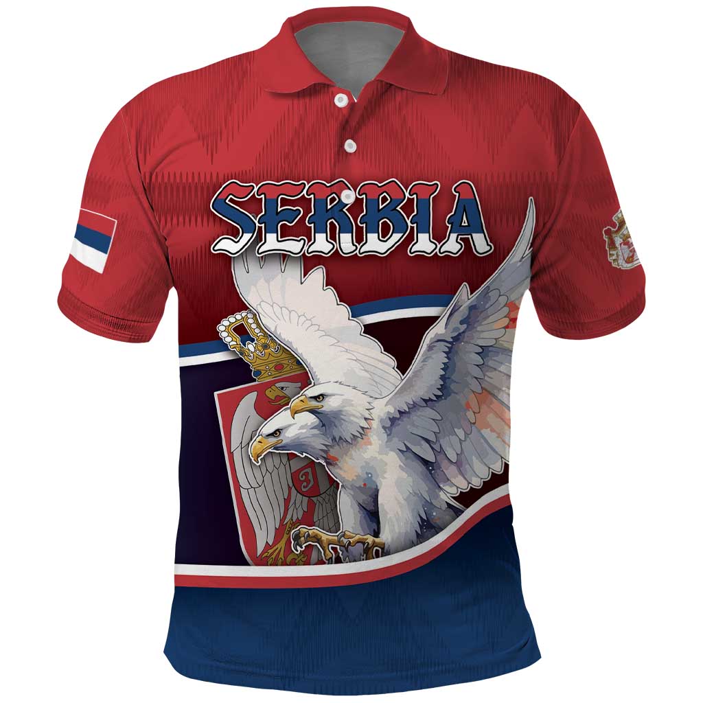 Personalized Serbia Polo Shirt White Double Headed Eagle With Coat Of Arms DT05