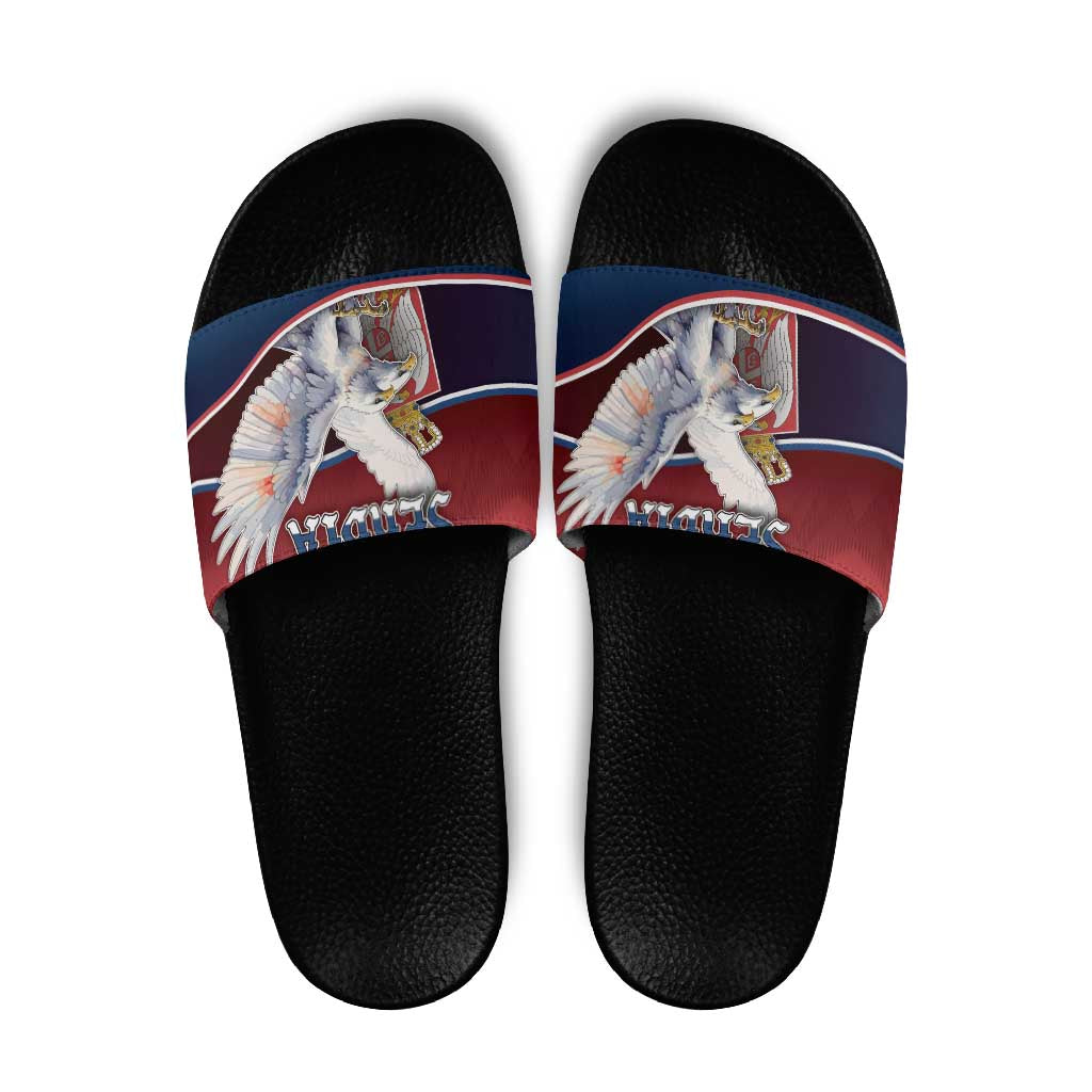 Serbia Slide Sandals White Double Headed Eagle With Coat Of Arms DT05