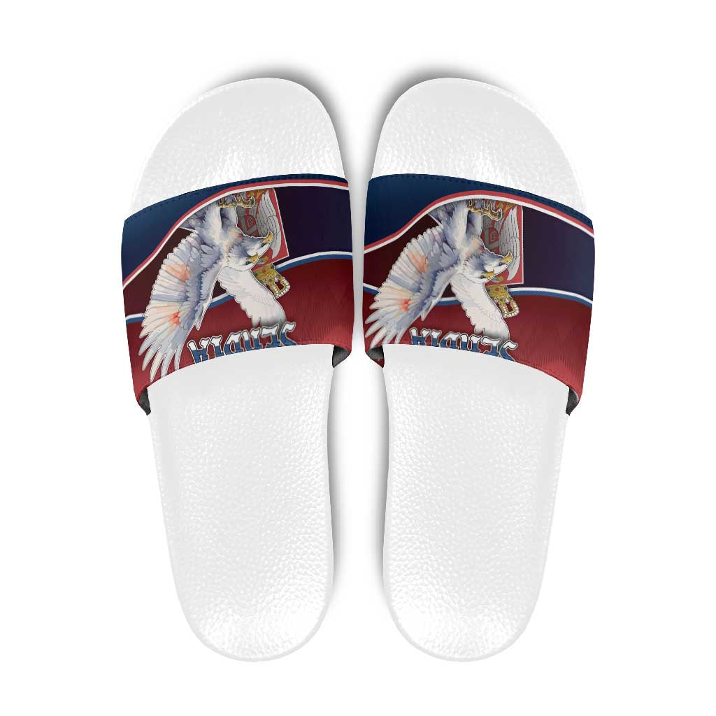 Serbia Slide Sandals White Double Headed Eagle With Coat Of Arms DT05