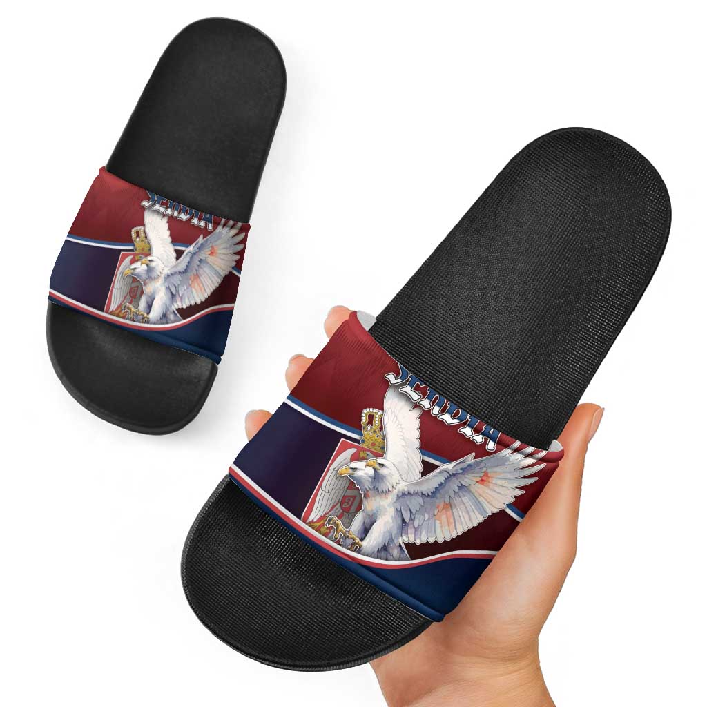 Serbia Slide Sandals White Double Headed Eagle With Coat Of Arms DT05