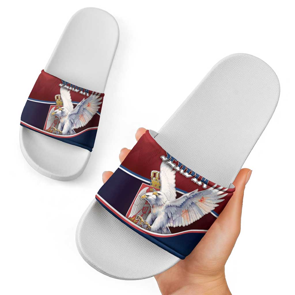Serbia Slide Sandals White Double Headed Eagle With Coat Of Arms DT05