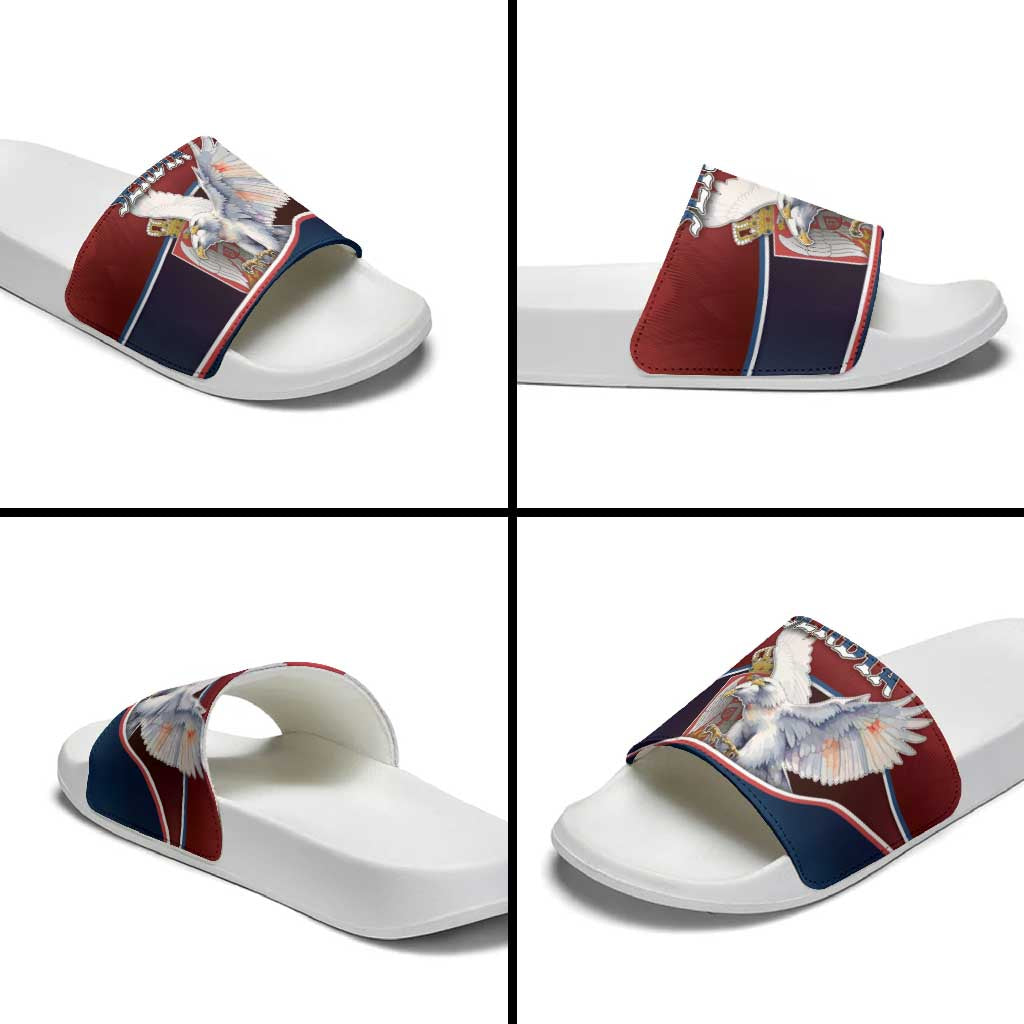 Serbia Slide Sandals White Double Headed Eagle With Coat Of Arms DT05