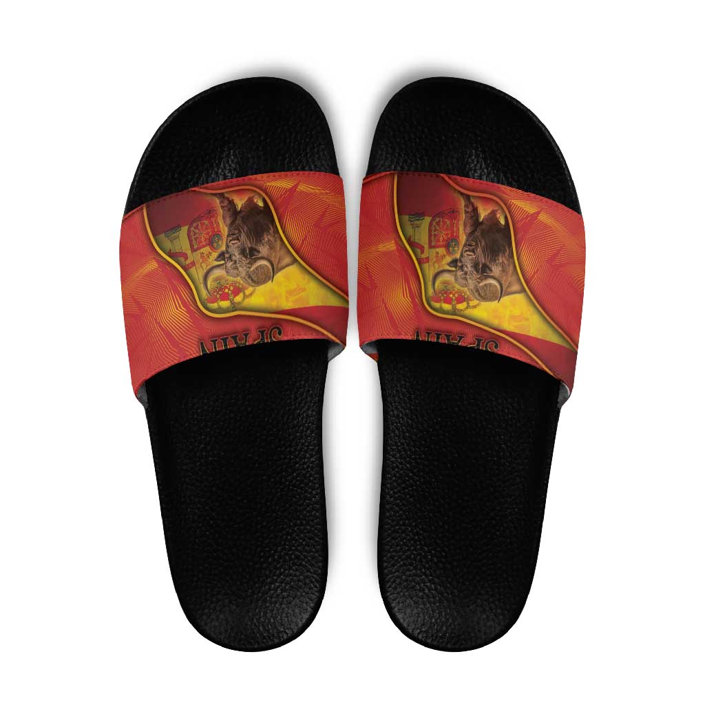 Spain Slide Sandals The Spanish Fighting Bull With Coat Of Arms DT05