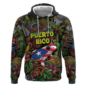 Personalized Puerto Rico Hoodie The Coqui Frog Tropical Doodle Style DT05