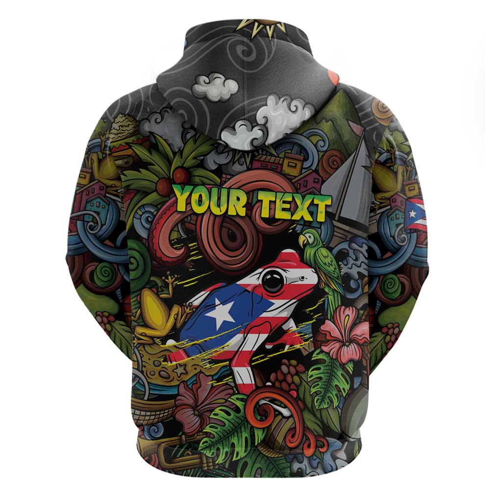 Personalized Puerto Rico Hoodie The Coqui Frog Tropical Doodle Style DT05
