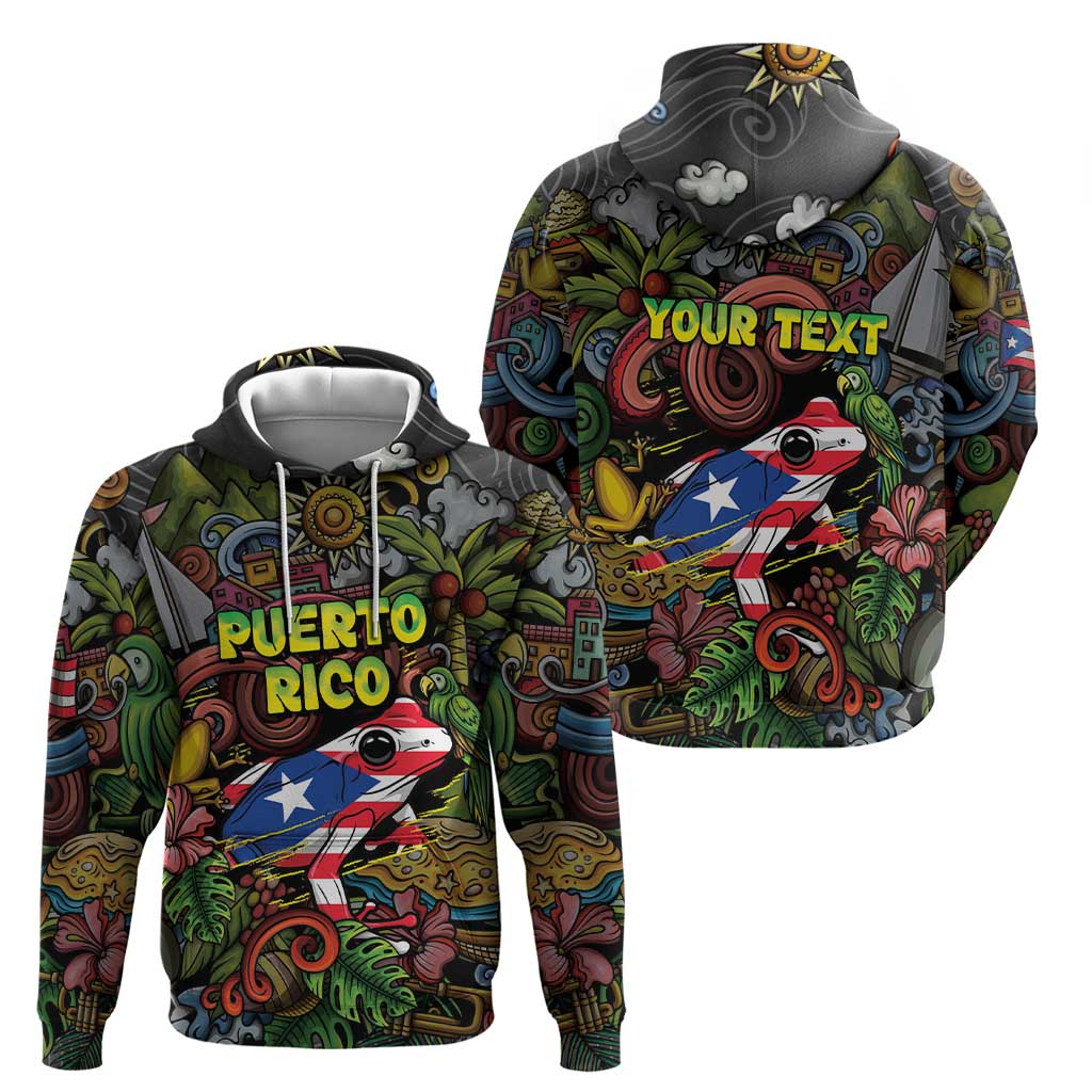 Personalized Puerto Rico Hoodie The Coqui Frog Tropical Doodle Style DT05