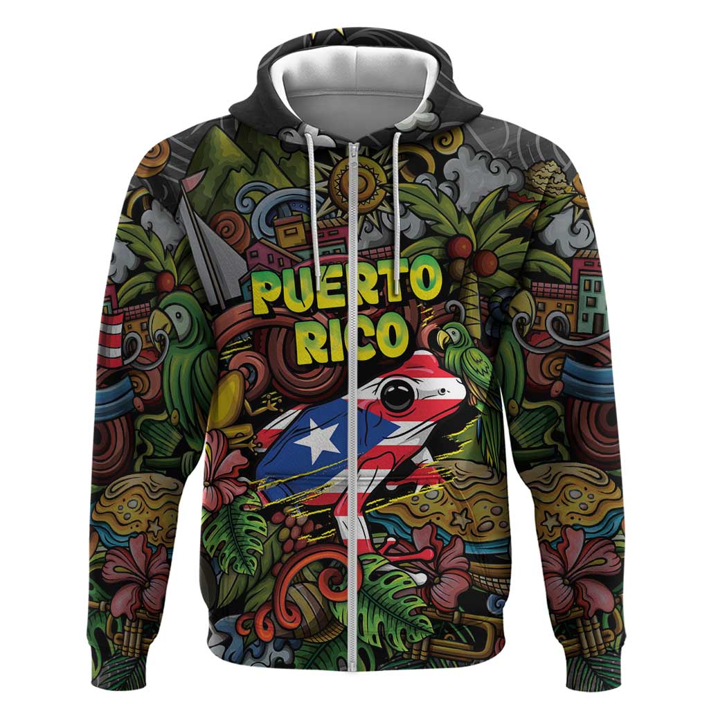 Personalized Puerto Rico Hoodie The Coqui Frog Tropical Doodle Style DT05