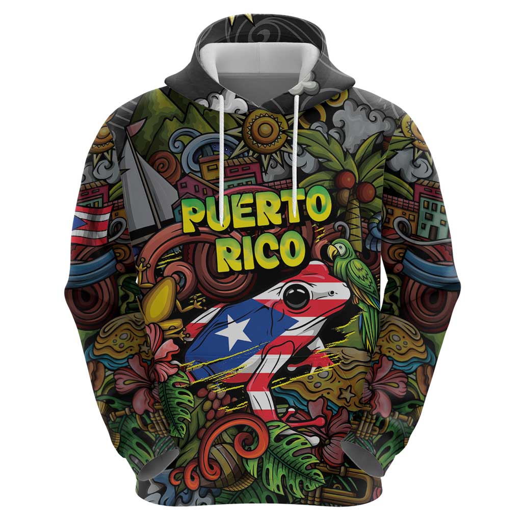 Personalized Puerto Rico Hoodie The Coqui Frog Tropical Doodle Style DT05