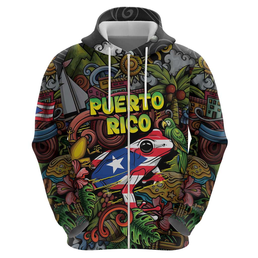 Personalized Puerto Rico Hoodie The Coqui Frog Tropical Doodle Style DT05