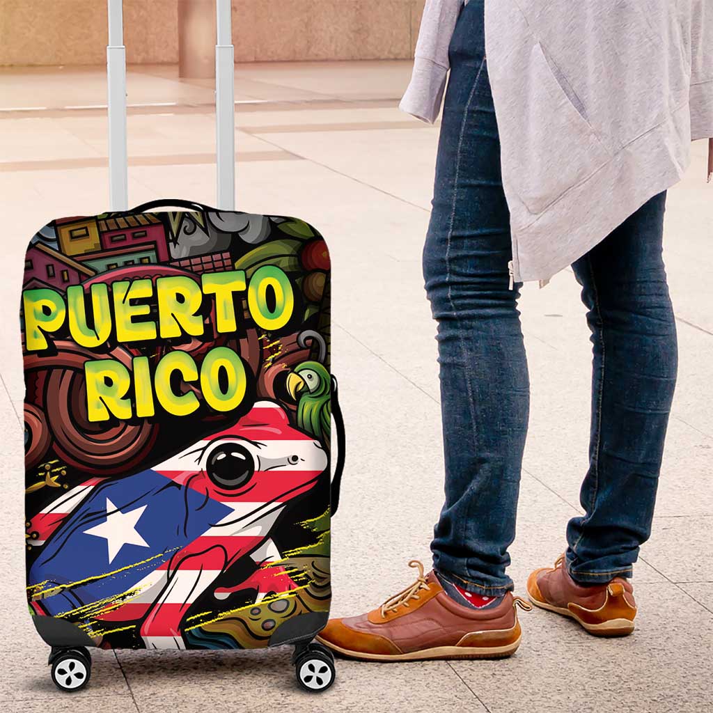 Puerto Rico Luggage Cover The Coqui Frog Tropical Doodle Style DT05