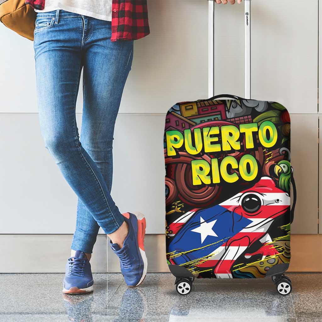 Puerto Rico Luggage Cover The Coqui Frog Tropical Doodle Style DT05