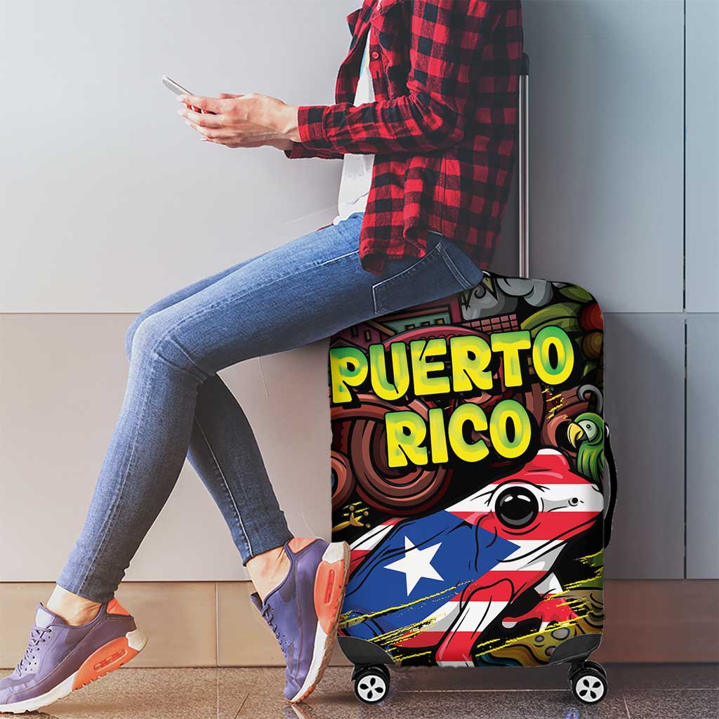 Puerto Rico Luggage Cover The Coqui Frog Tropical Doodle Style DT05