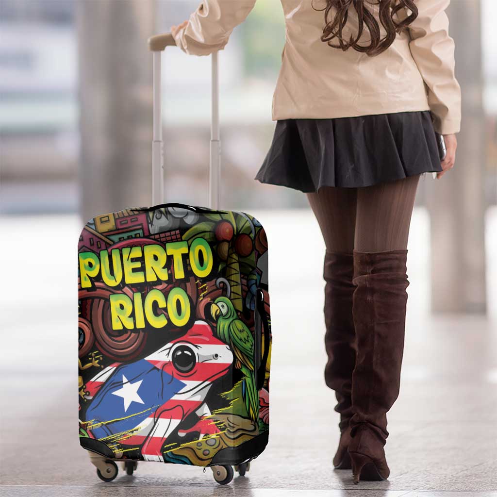 Puerto Rico Luggage Cover The Coqui Frog Tropical Doodle Style DT05