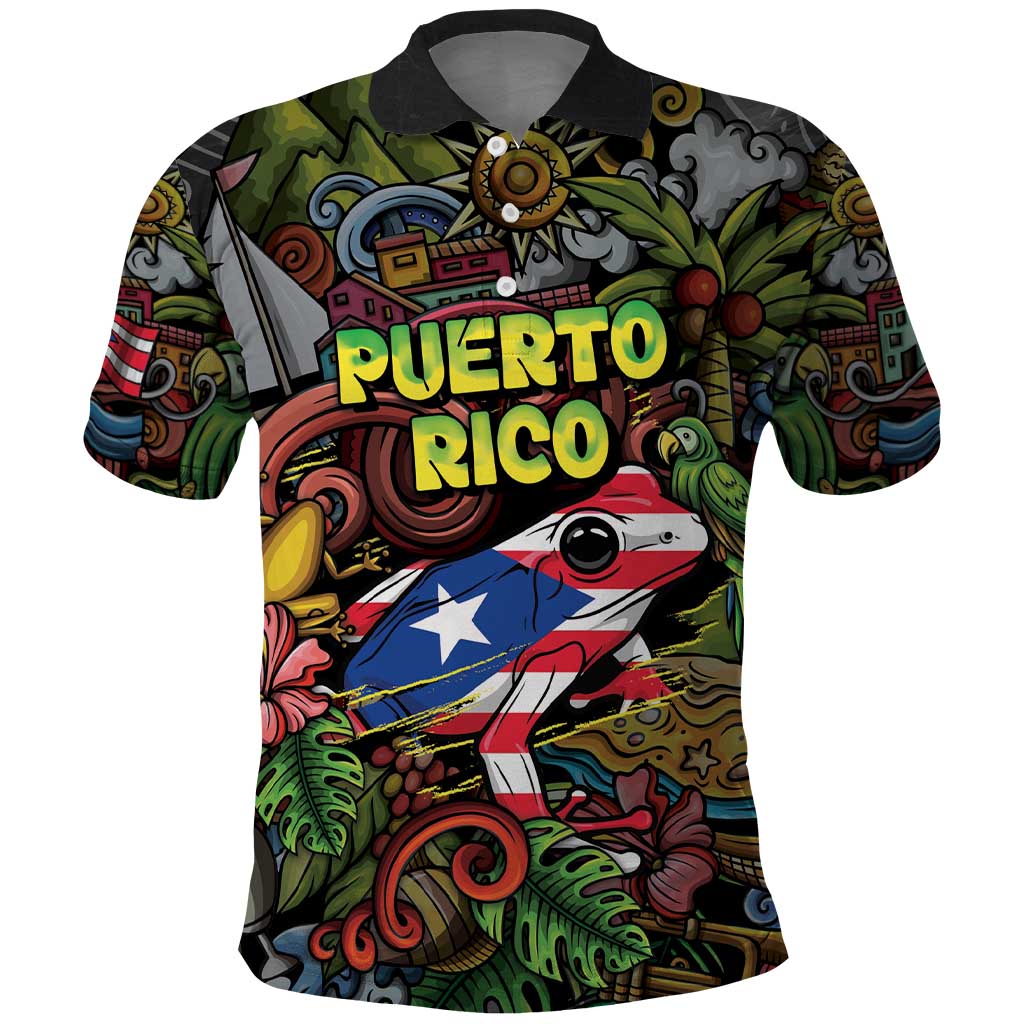 Personalized Puerto Rico Polo Shirt The Coqui Frog Tropical Doodle Style DT05